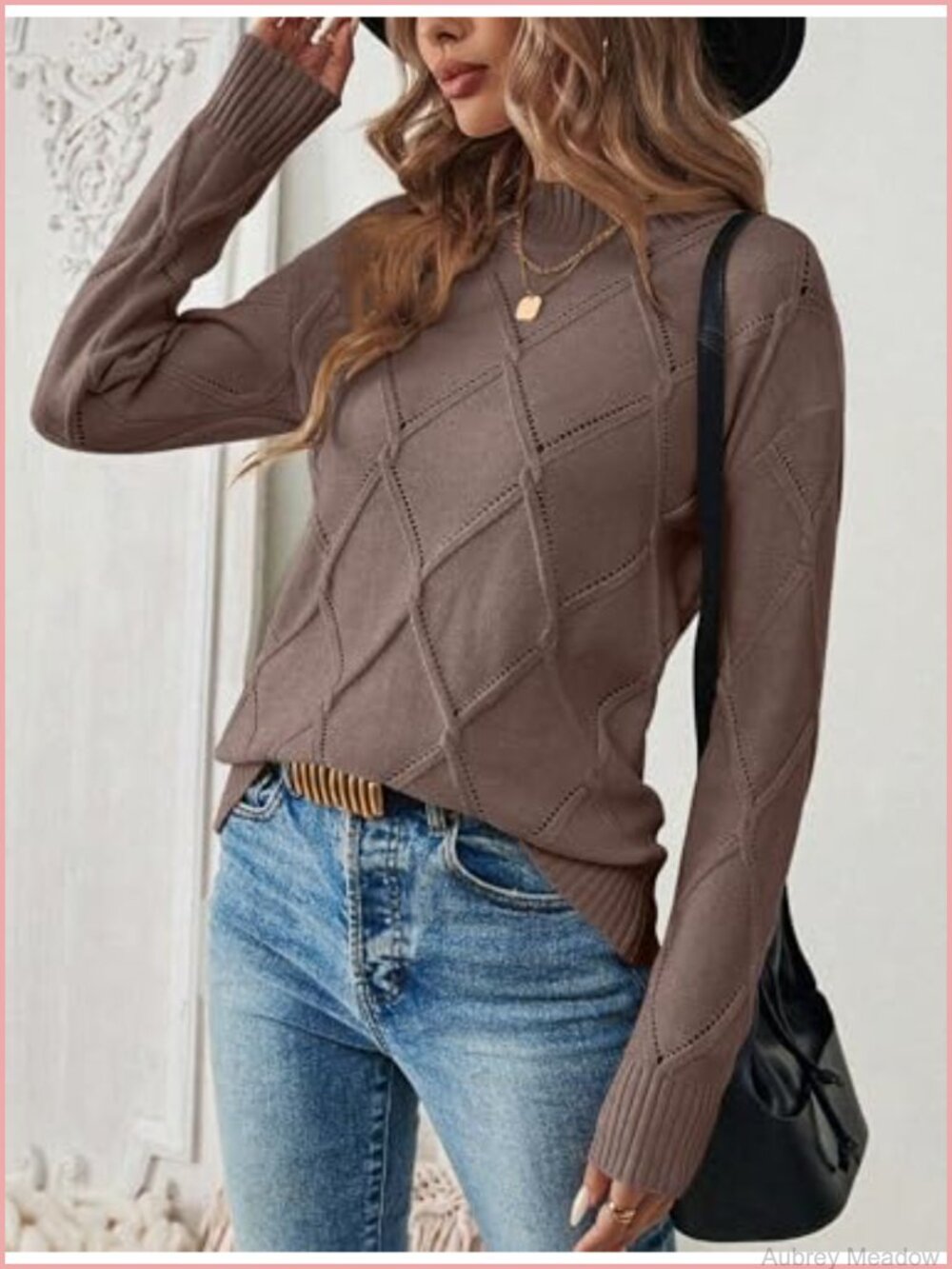 Women's Sweater Loose Fit Crew Neck Hollow Out Knit Long Sleeve Pullover - Picture 5 of 6